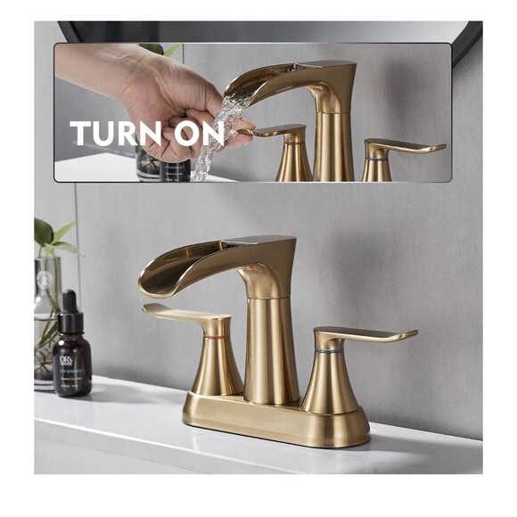 Yundoom Brushed Gold Waterfall Bathroom Faucet Swivel Spout Pop Up Drain BF4-04 - Picture 6 of 16